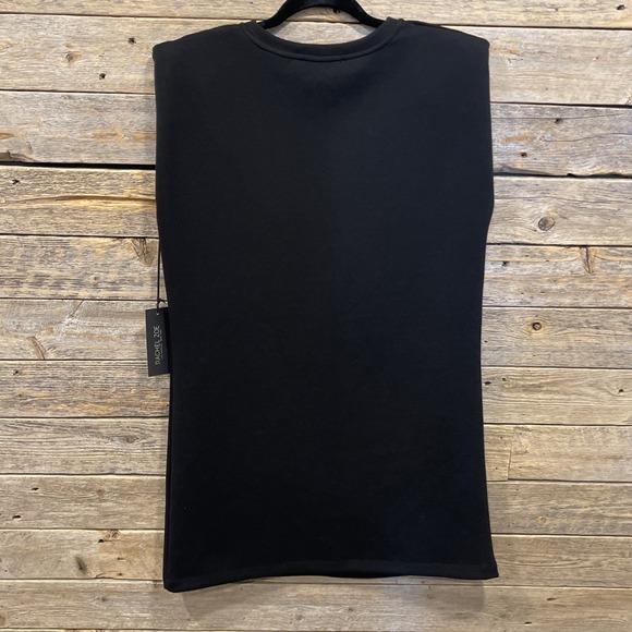 NWT Rachel Zoe Sleeveless Padded Shoulder Crew Neck Black Knit‎ Mini Dress Sz M - Picture 5 of 6